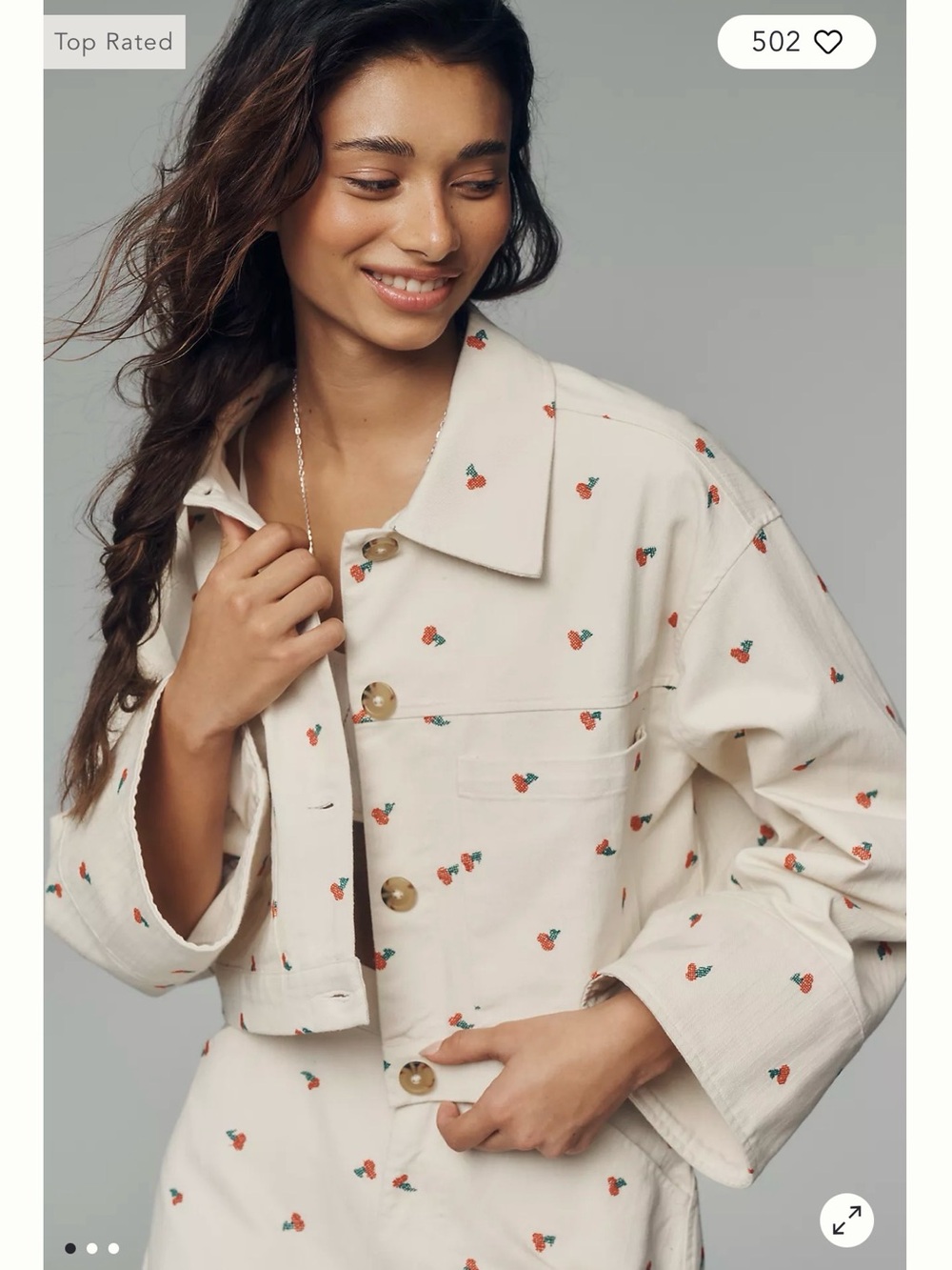 Brand New Pilcro Anthropologie Embroidered Cherry Cropped Jacket Size S